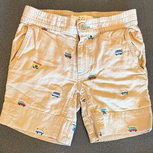 Mini Boden Tan Linen Kids Shorts with Colorful Embroidery Camper Van size 4T